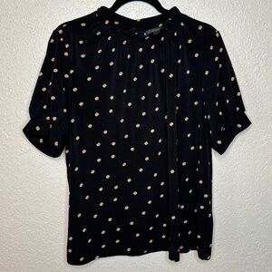 Adrianna Papell Black Gold Abstract Print Short Sleeve Top Women's Size …